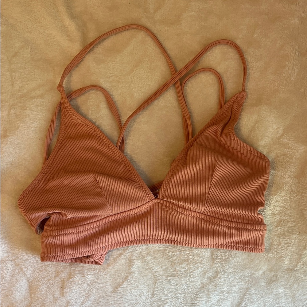 ROMWE Ribbed Bikini Top in Warm Tan